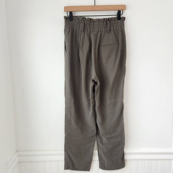 Zara Olive Green Paperbag Waist Trousers Pants Straight Leg Women's S - Picture 2 of 7